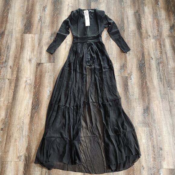 Retrofete Angela Dress Black Silk Size XS Long Sleeve Sheer NWT V Neck - Picture 3 of 15